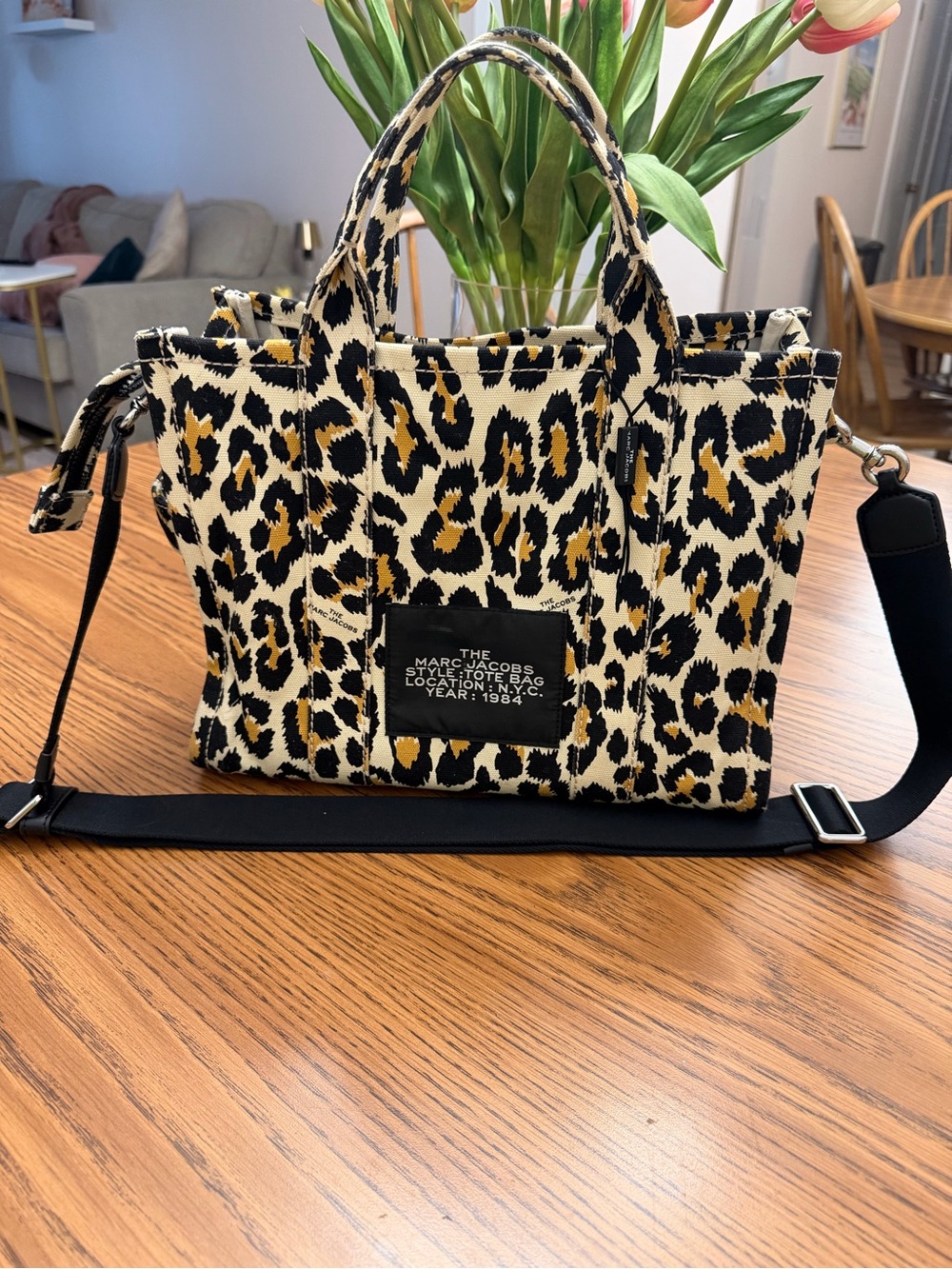 Marc Jacobs Leopard Print Canvas Tote in Black and Tan - Picture 2 of 5